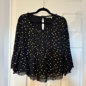 Anthropologie floreat top - black with gold flecks